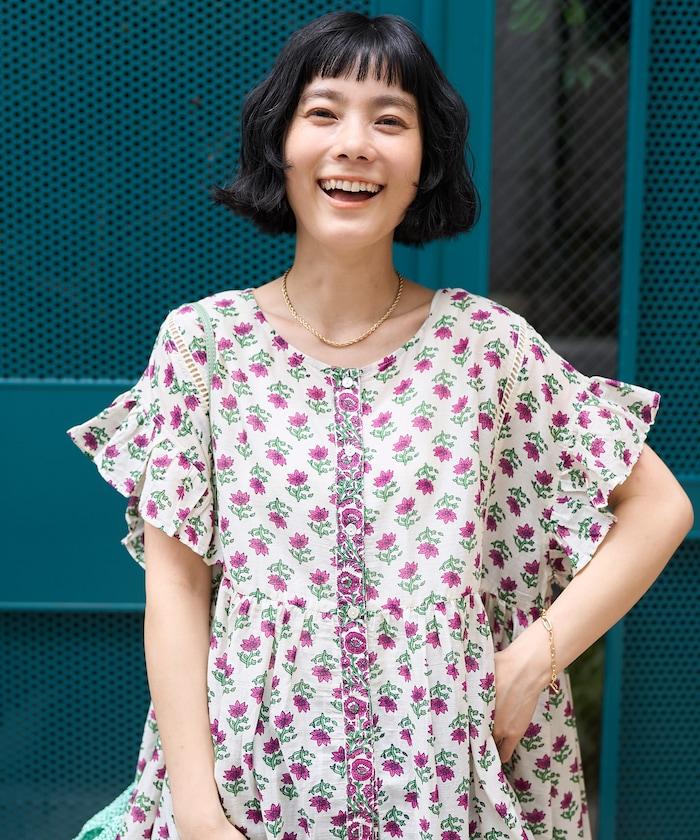 印度風花卉印花連衣裙