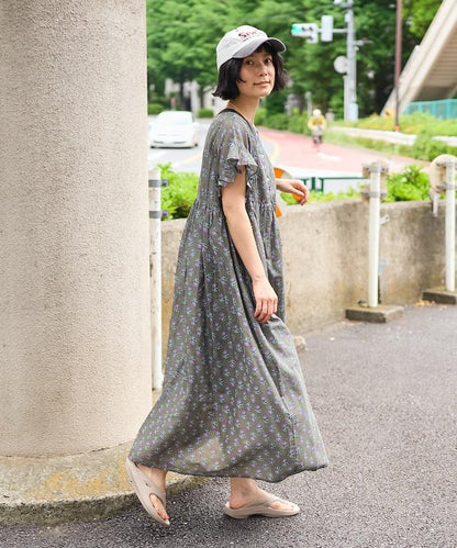印度風花卉印花連衣裙