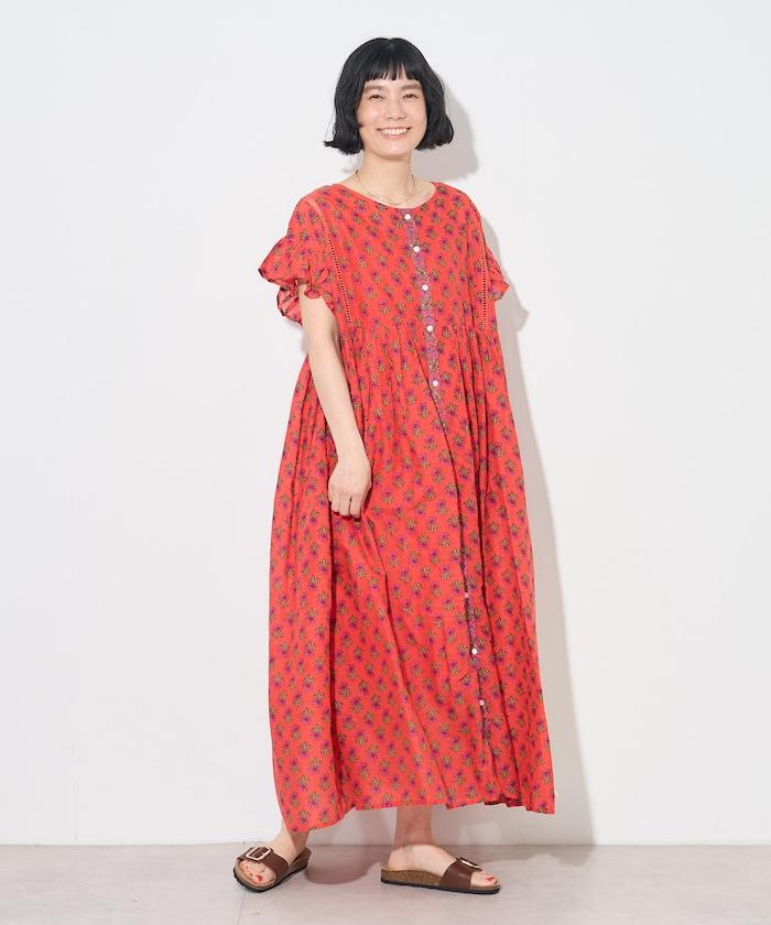 印度風花卉印花連衣裙