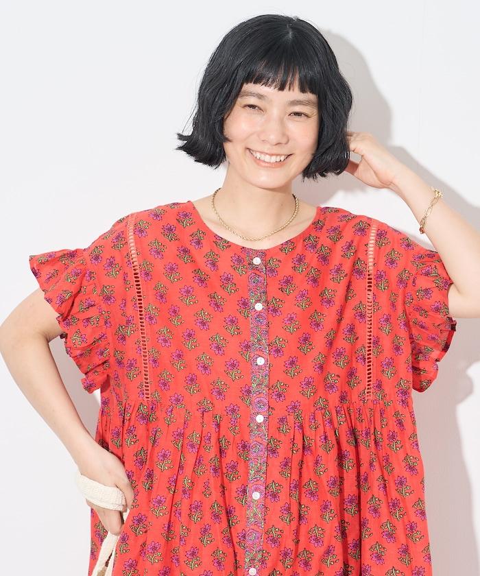 印度風花卉印花連衣裙