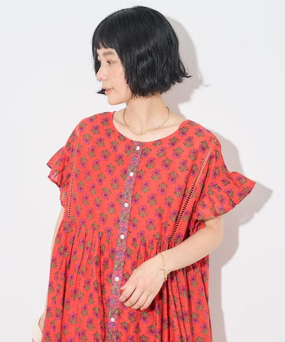 印度風花卉印花連衣裙