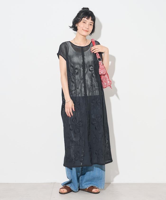 印度網紗刺繡無袖連衣裙