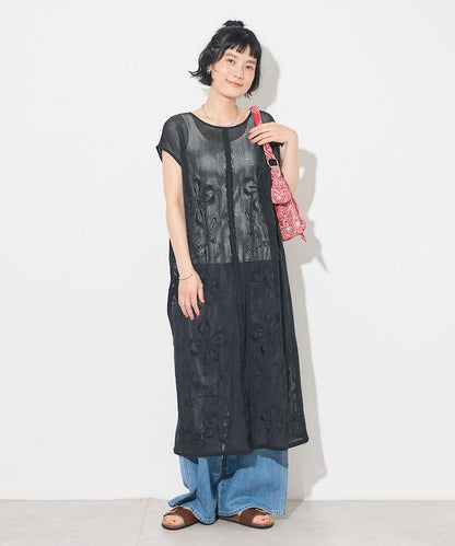 印度網紗刺繡無袖連衣裙