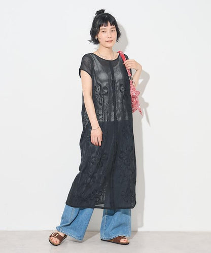 印度網紗刺繡無袖連衣裙