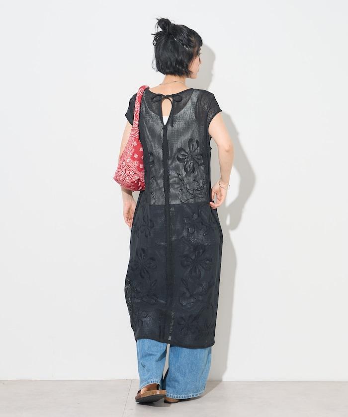 印度網紗刺繡無袖連衣裙