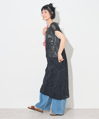 印度網紗刺繡無袖連衣裙