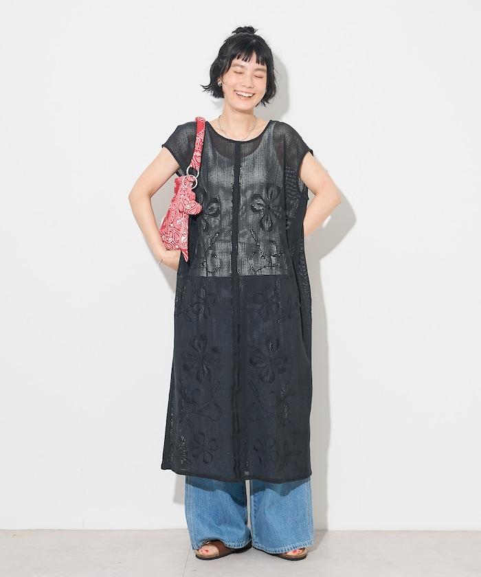 印度網紗刺繡無袖連衣裙