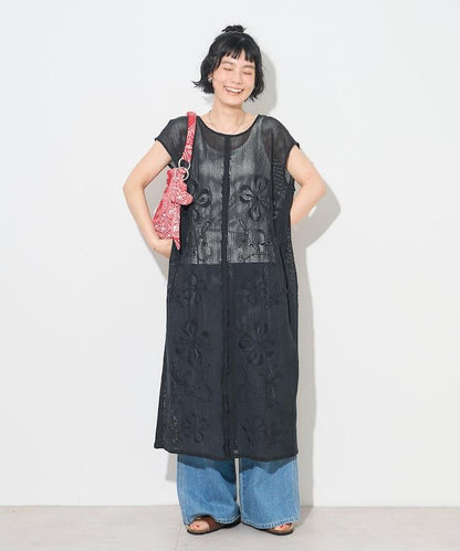 印度網紗刺繡無袖連衣裙