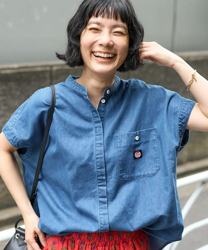 萊賽爾牛仔法式短袖襯衫
