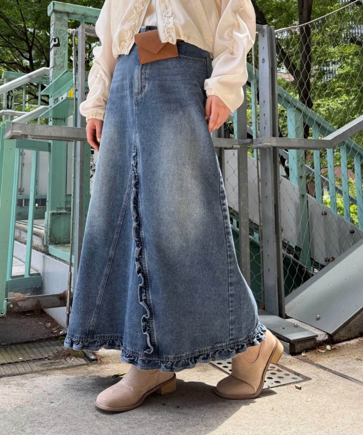 w closet 荷葉邊牛仔長半身裙