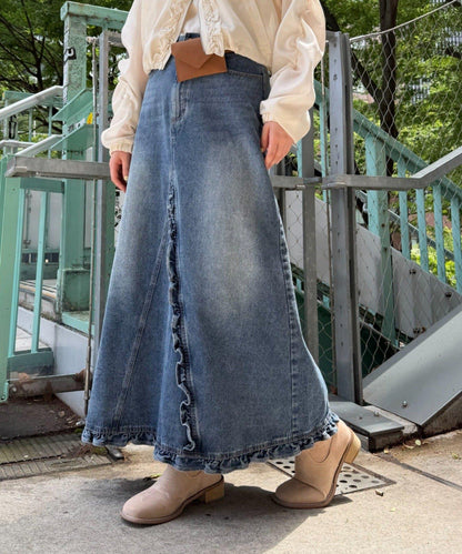w closet 荷葉邊牛仔長半身裙