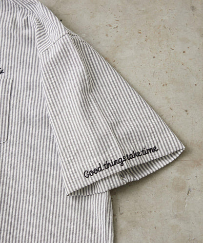 條紋刺繡 寬鬆 襯衫