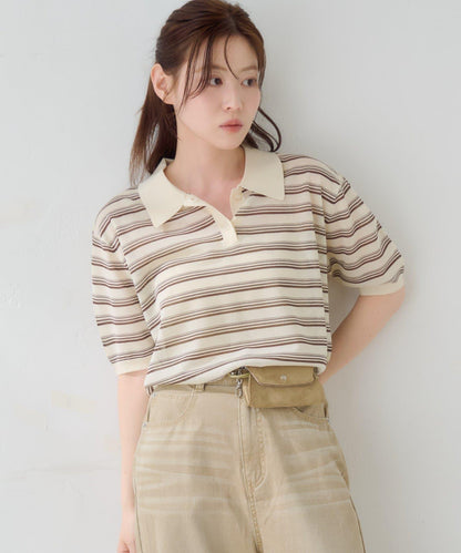 透紗條紋POLO衫