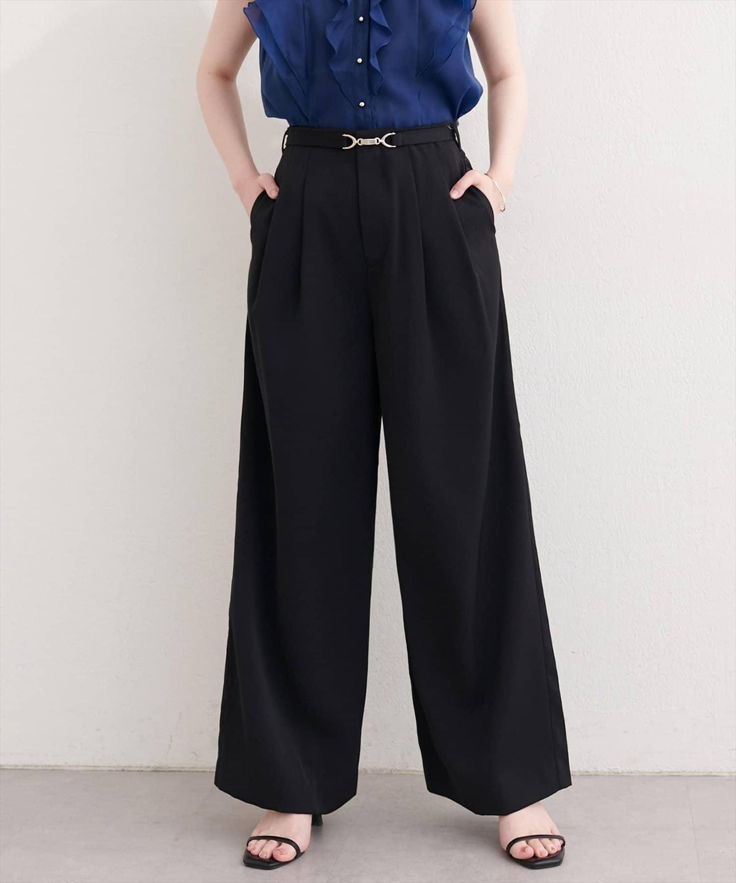 sherbet line 接觸涼感 帶腰帶 打褶 褲子