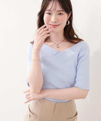 亮絲垂墜感半袖針織上衣