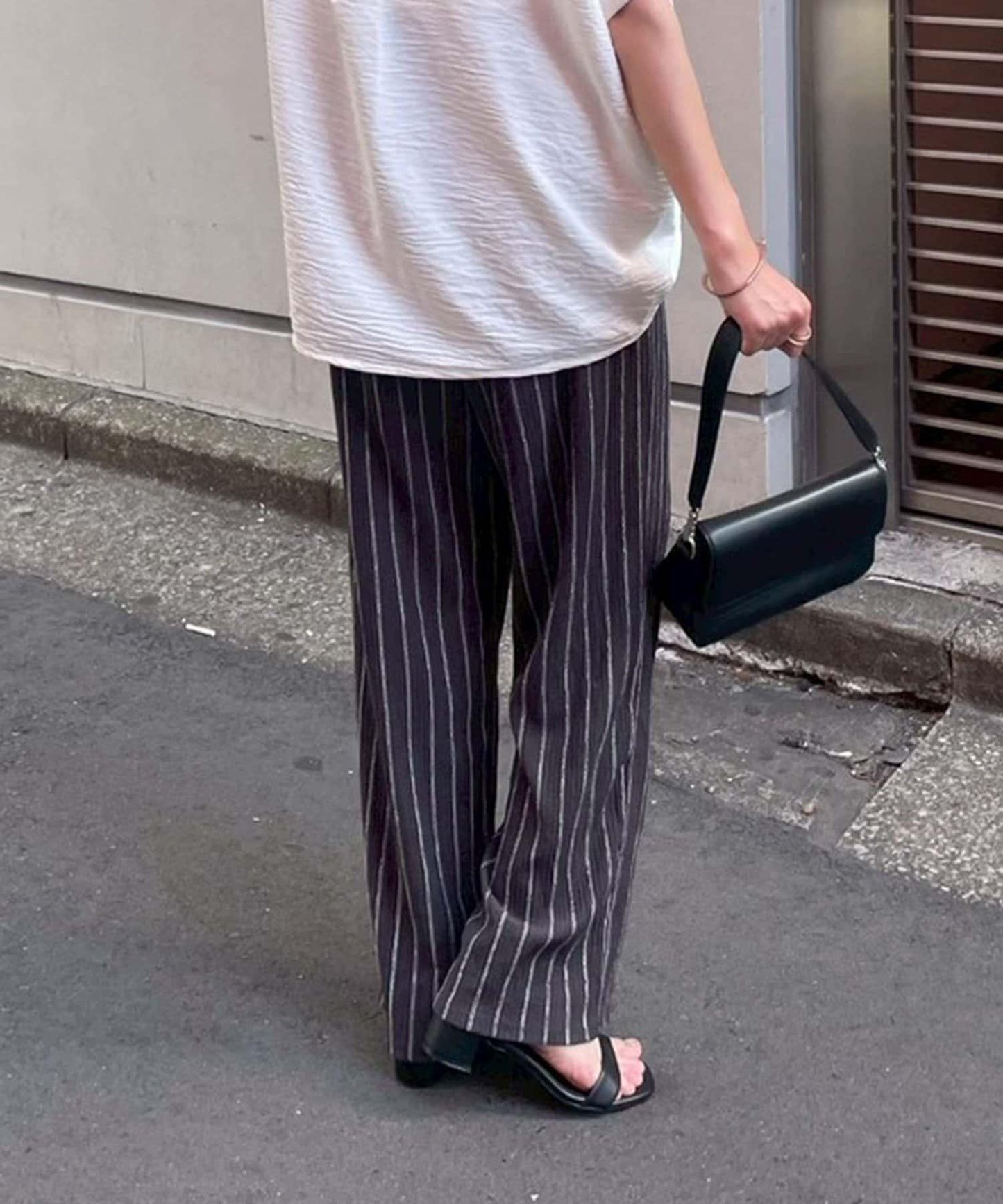 日常舒適條紋提花鬆緊休閒褲