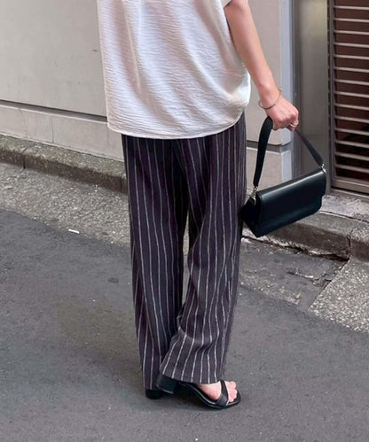 日常舒適條紋提花鬆緊休閒褲