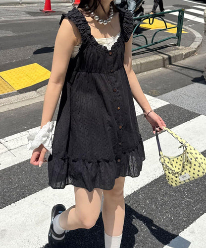 木質紐扣多比抽褶吊帶長款上衣