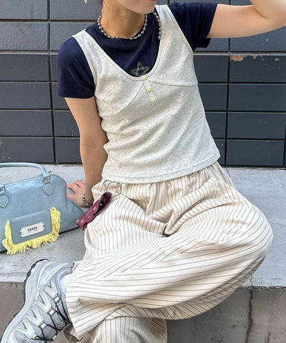 網絡限定 短款亨利領疊穿 背心