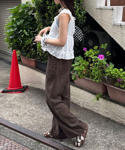 木質紐扣 抽褶多比織紋 吊帶束身上衣