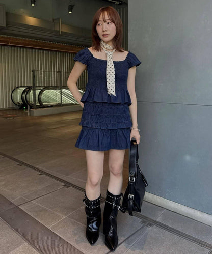 【mline】抽褶迷你半身裙