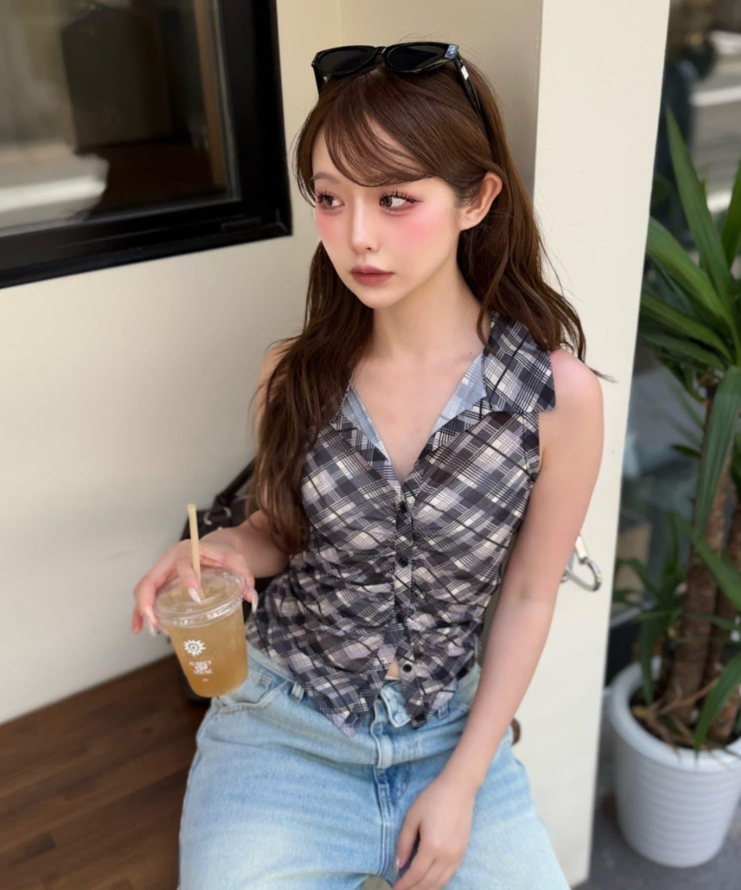 格紋 / 純色 美式背心剪裁 彈力面料 上衣