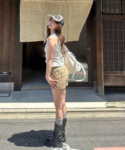 格紋 / 純色 美式背心剪裁 彈力面料 上衣