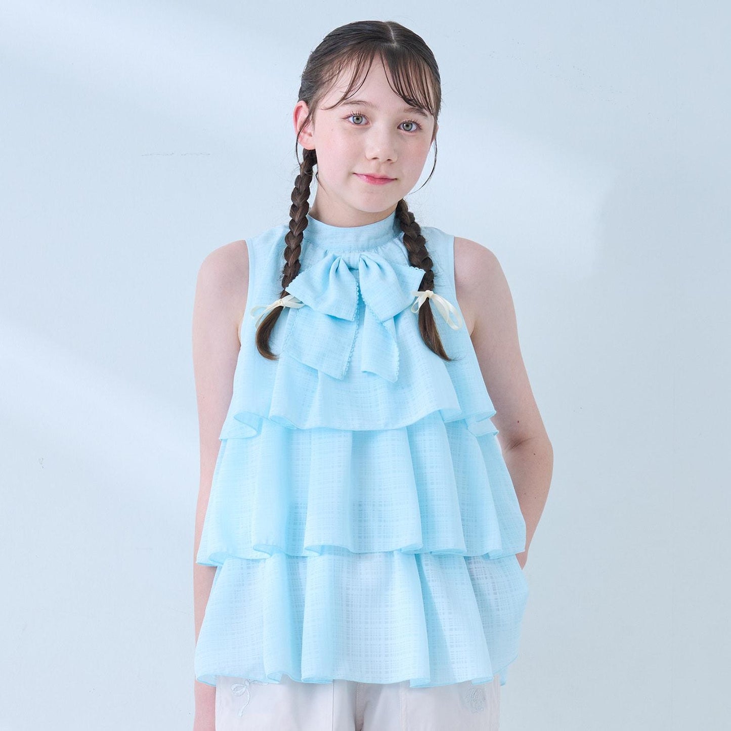 多花色圖案 美式無袖 層疊設計 女式襯衫