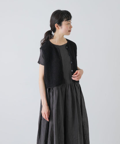 maison de soil 亞麻鏤空針織 馬甲 VEST
