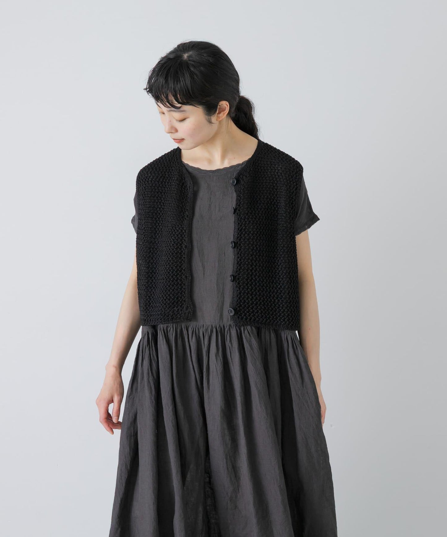 maison de soil 亞麻鏤空針織 馬甲 VEST