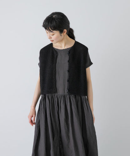 maison de soil 亞麻鏤空針織 馬甲 VEST