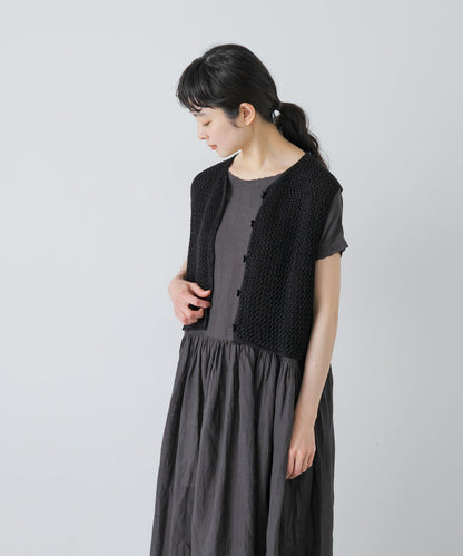 maison de soil 亞麻鏤空針織 馬甲 VEST