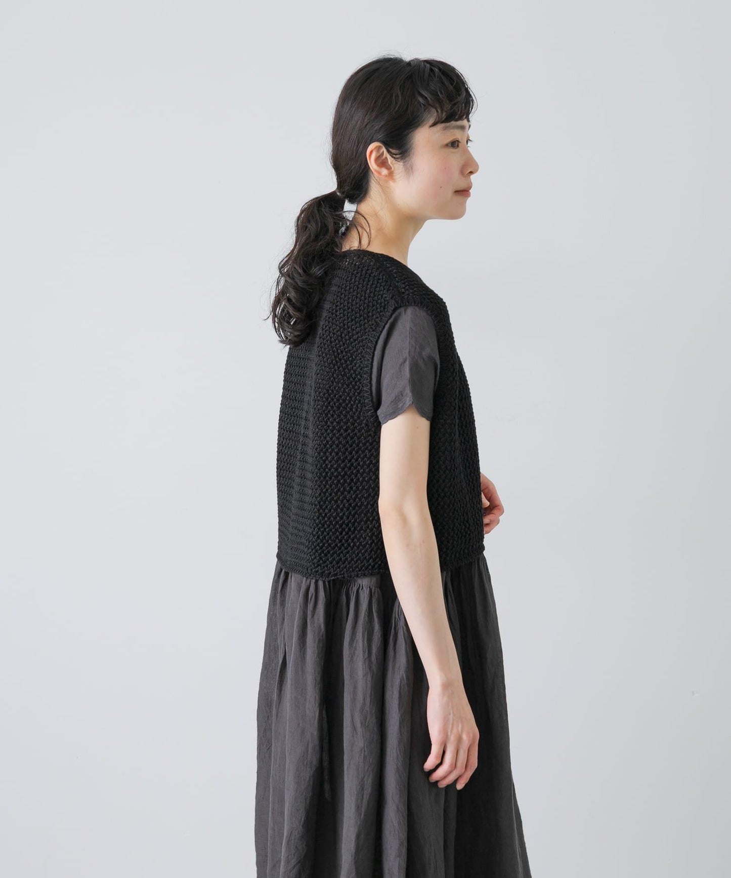 maison de soil 亞麻鏤空針織 馬甲 VEST