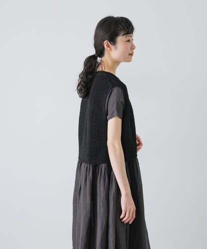 maison de soil 亞麻鏤空針織 馬甲 VEST