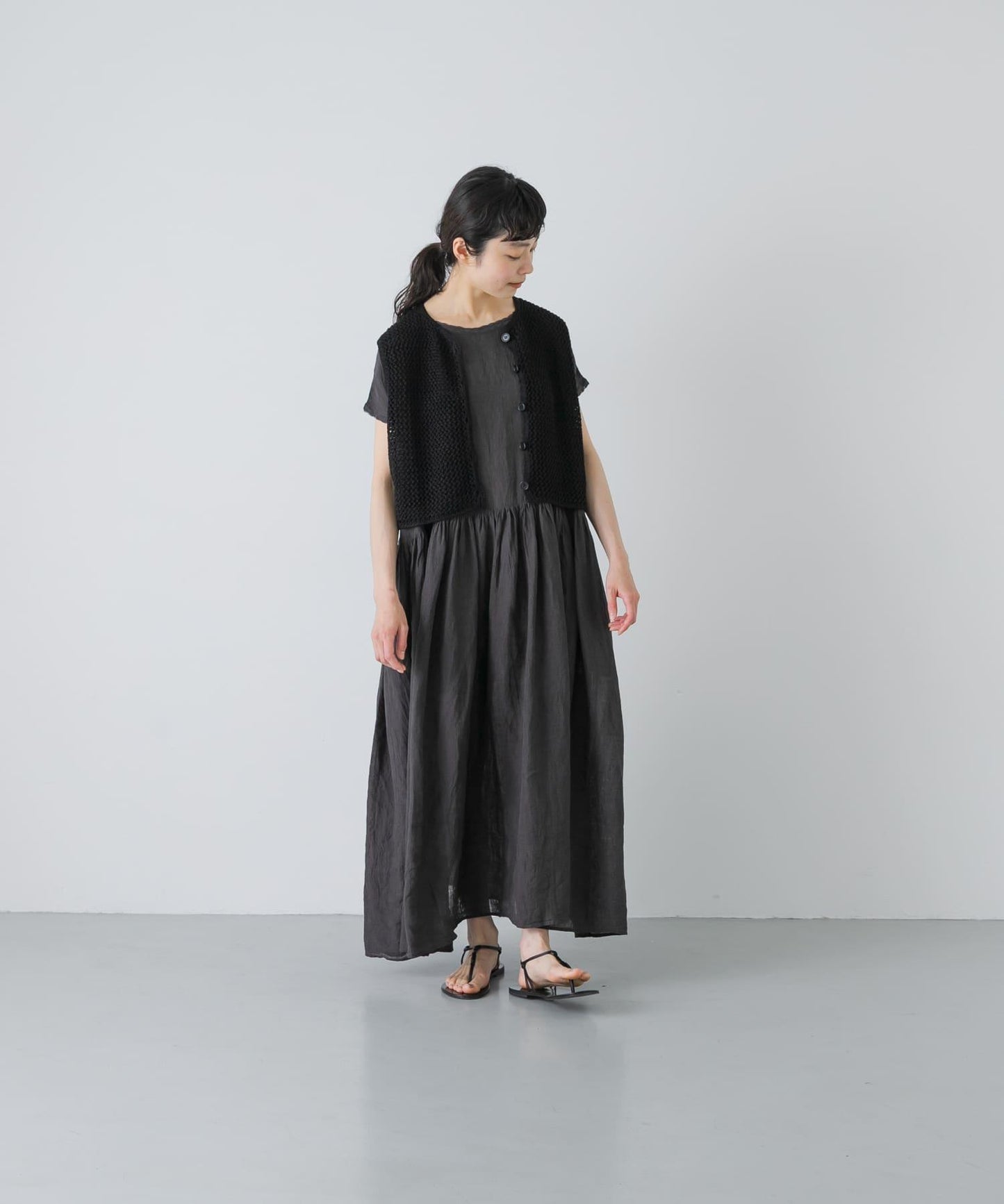 maison de soil 亞麻鏤空針織 馬甲 VEST