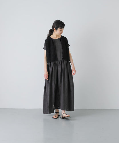 maison de soil 亞麻鏤空針織 馬甲 VEST