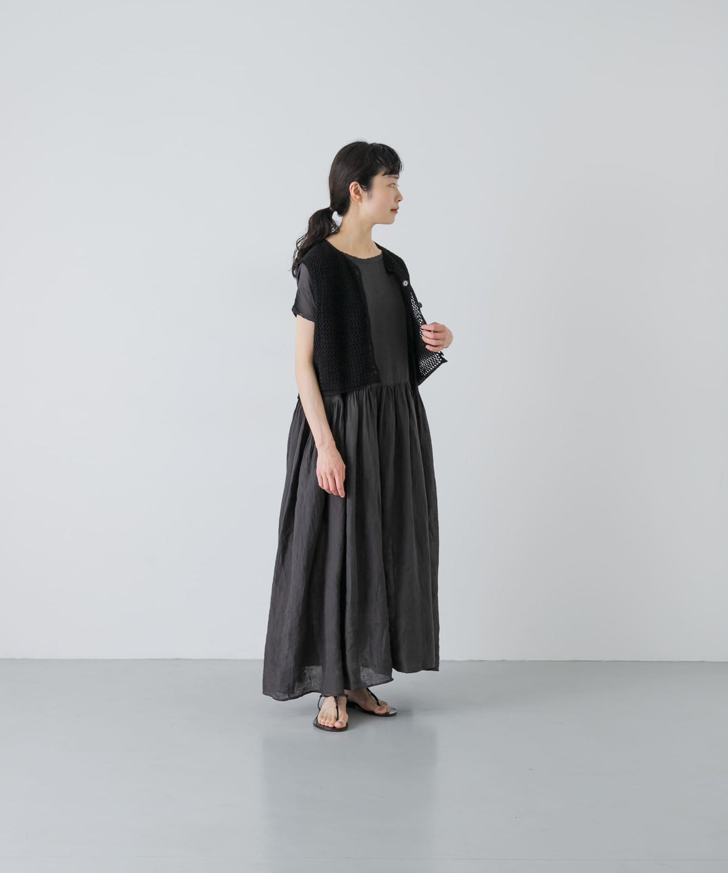 maison de soil 亞麻鏤空針織 馬甲 VEST