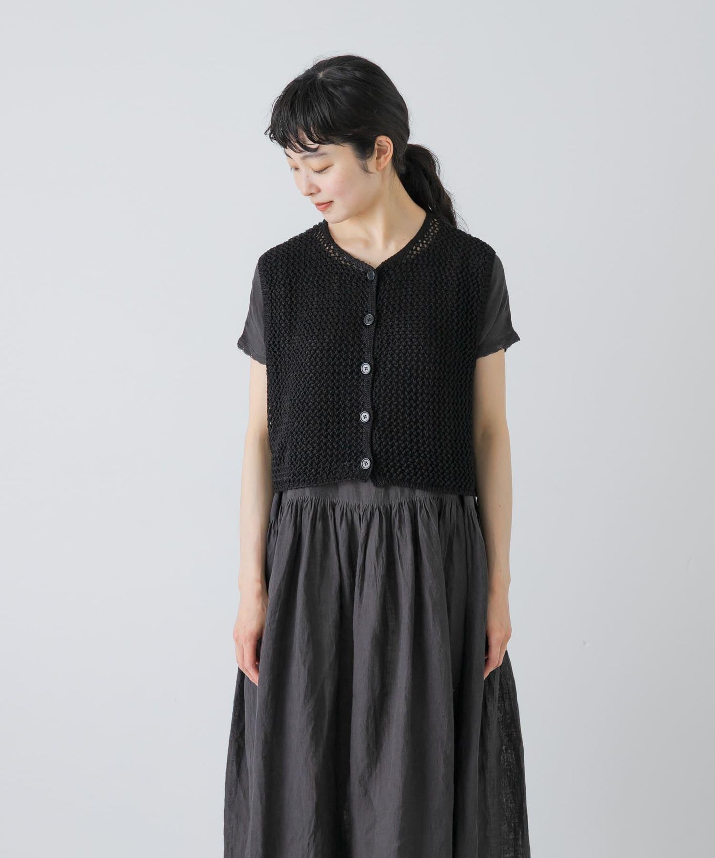 maison de soil 亞麻鏤空針織 馬甲 VEST