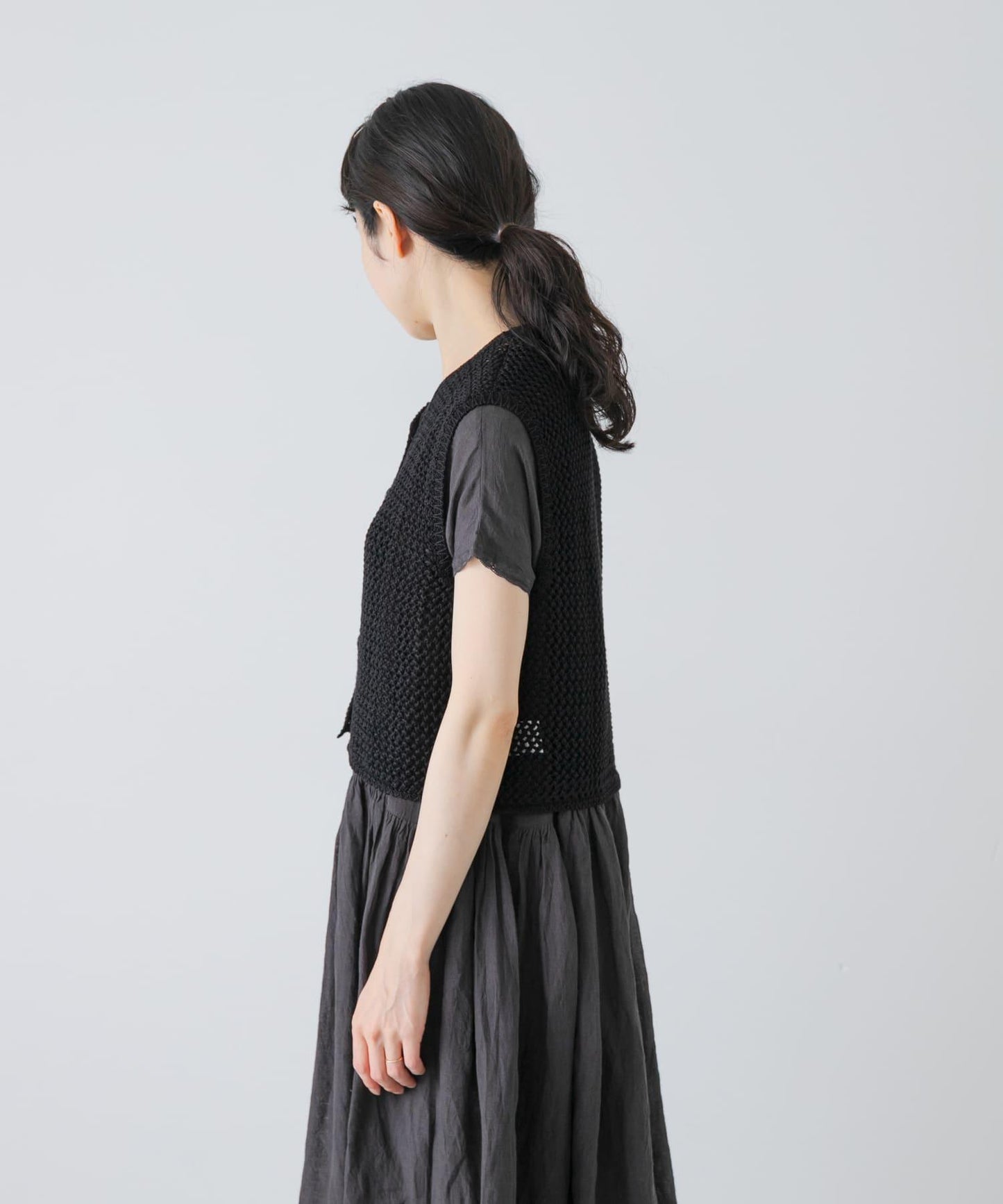 maison de soil 亞麻鏤空針織 馬甲 VEST