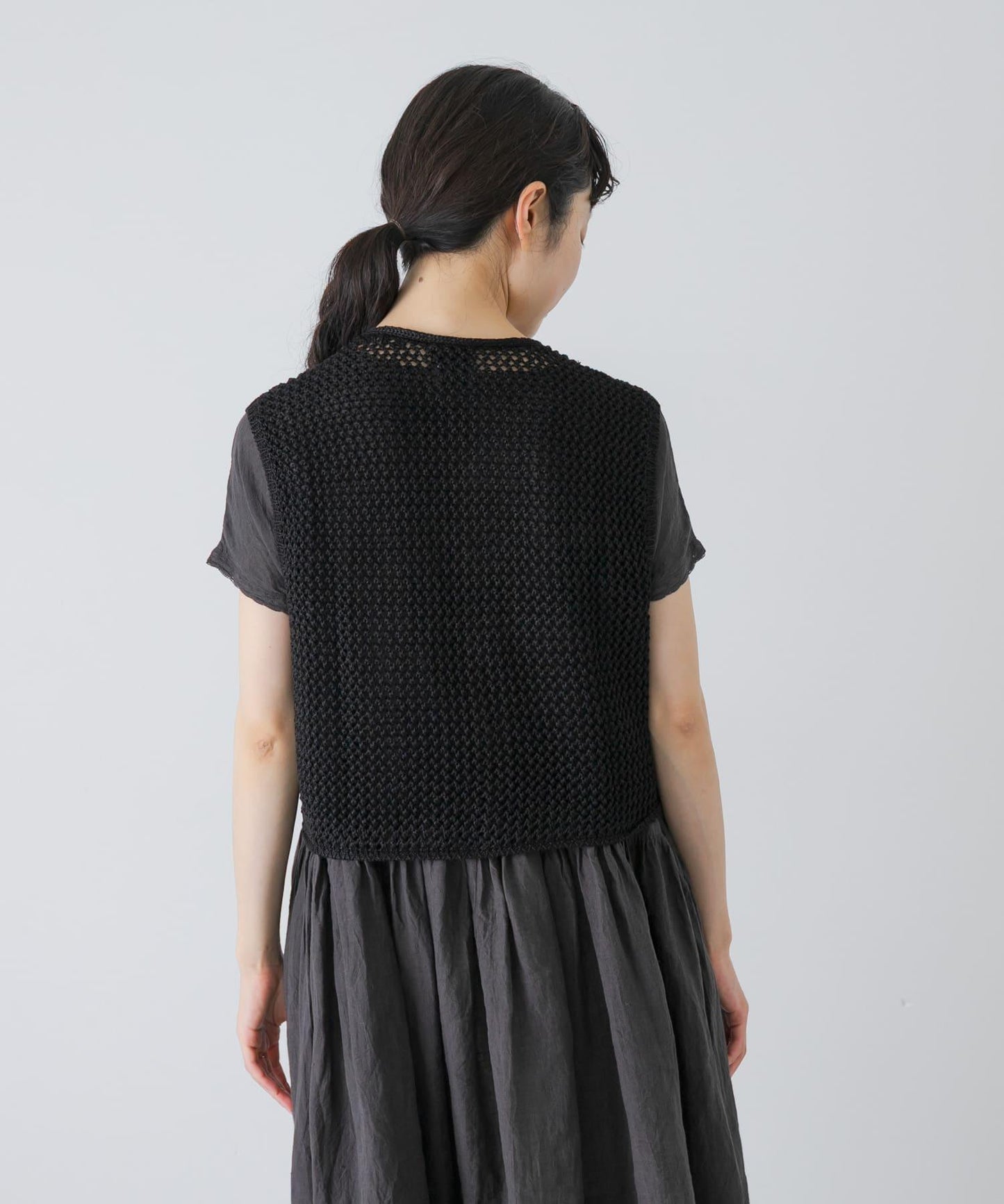 maison de soil 亞麻鏤空針織 馬甲 VEST