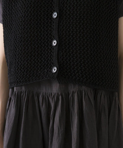 maison de soil 亞麻鏤空針織 馬甲 VEST