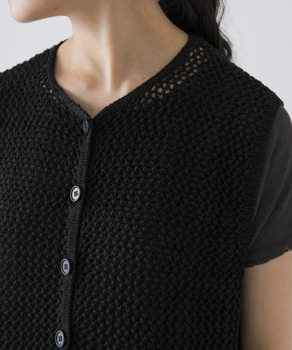 maison de soil 亞麻鏤空針織 馬甲 VEST