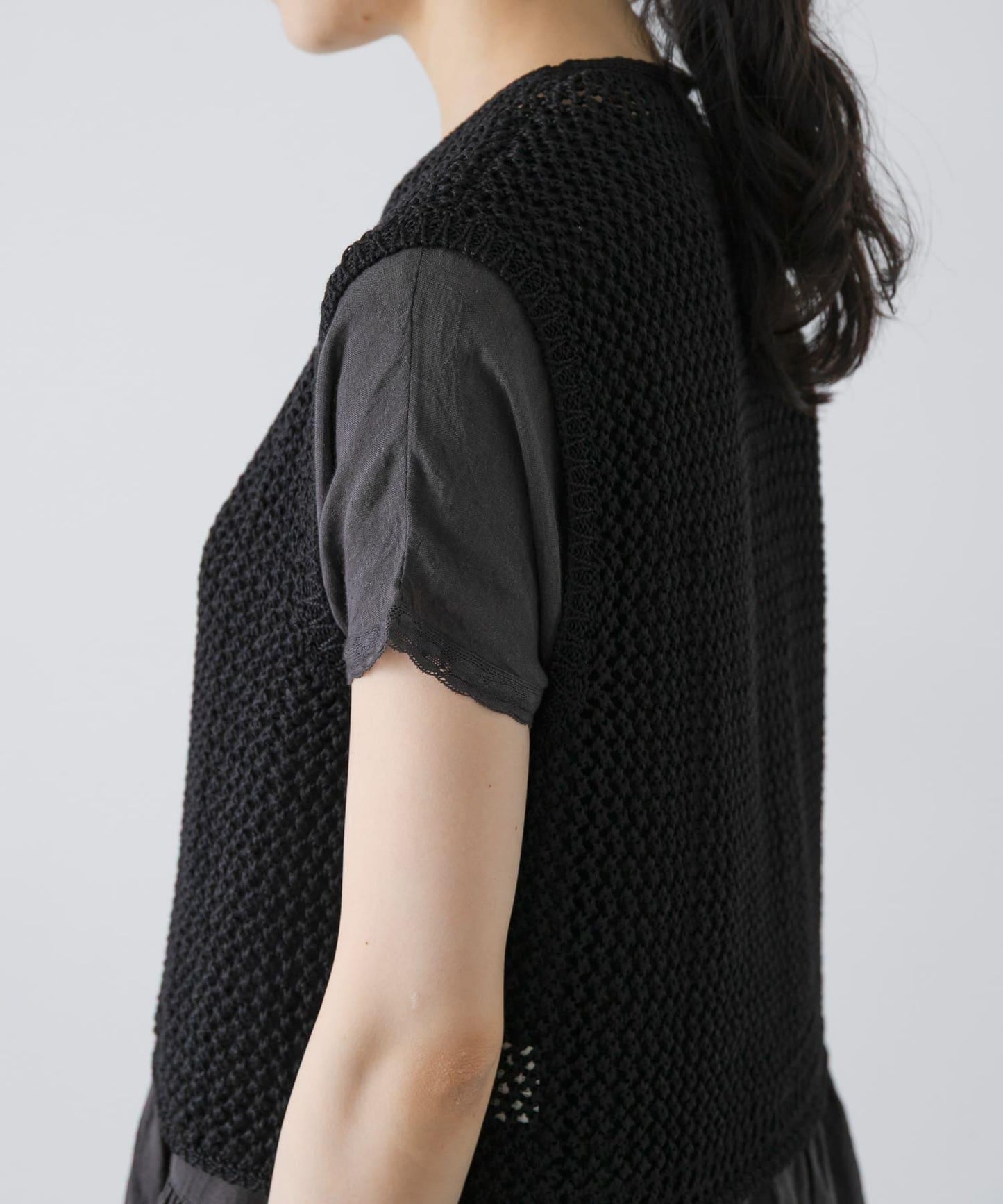 maison de soil 亞麻鏤空針織 馬甲 VEST