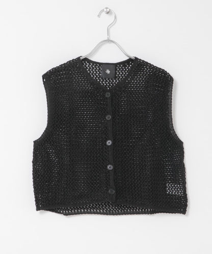 maison de soil 亞麻鏤空針織 馬甲 VEST