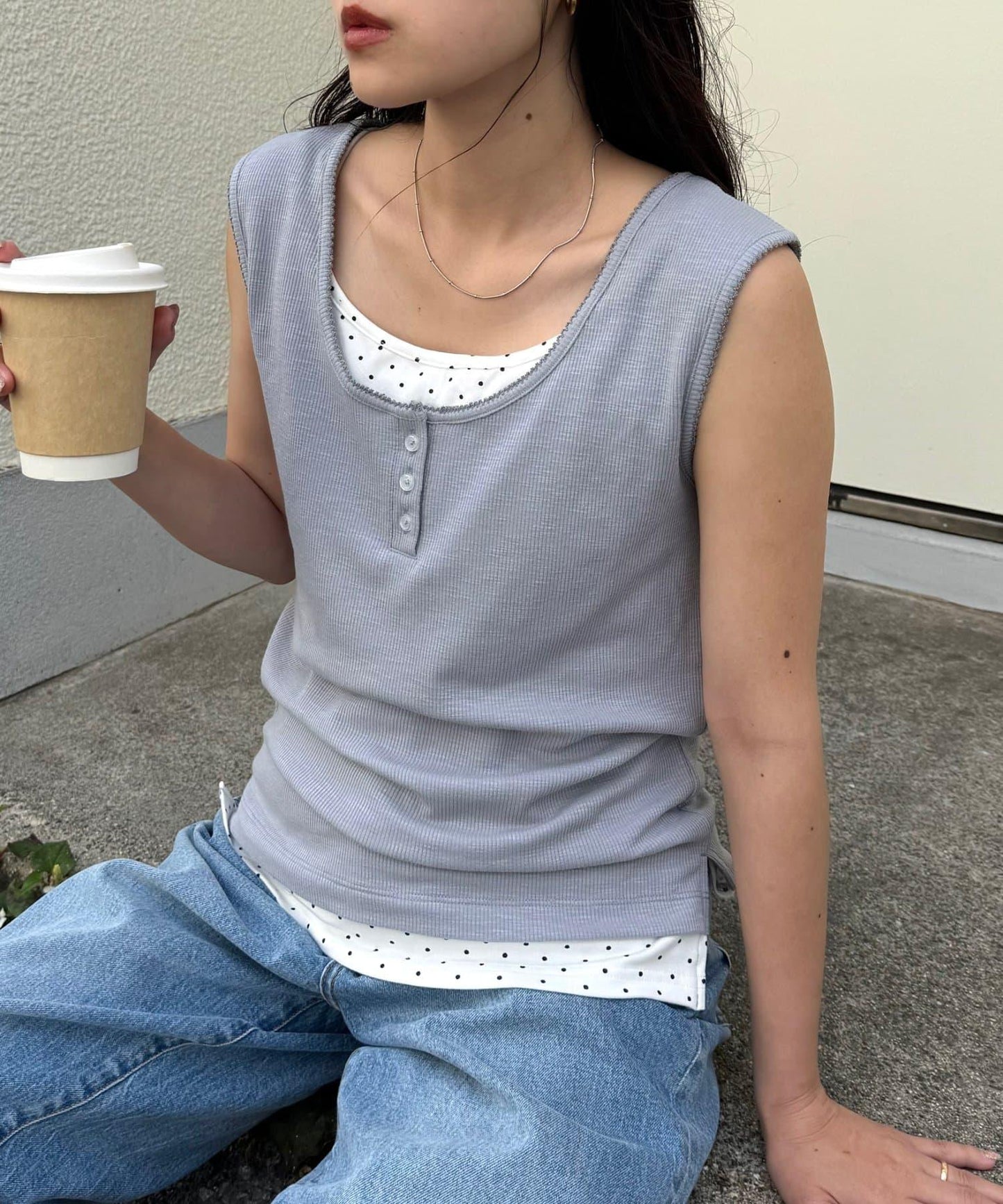 配色層次感亨利領羅紋背心