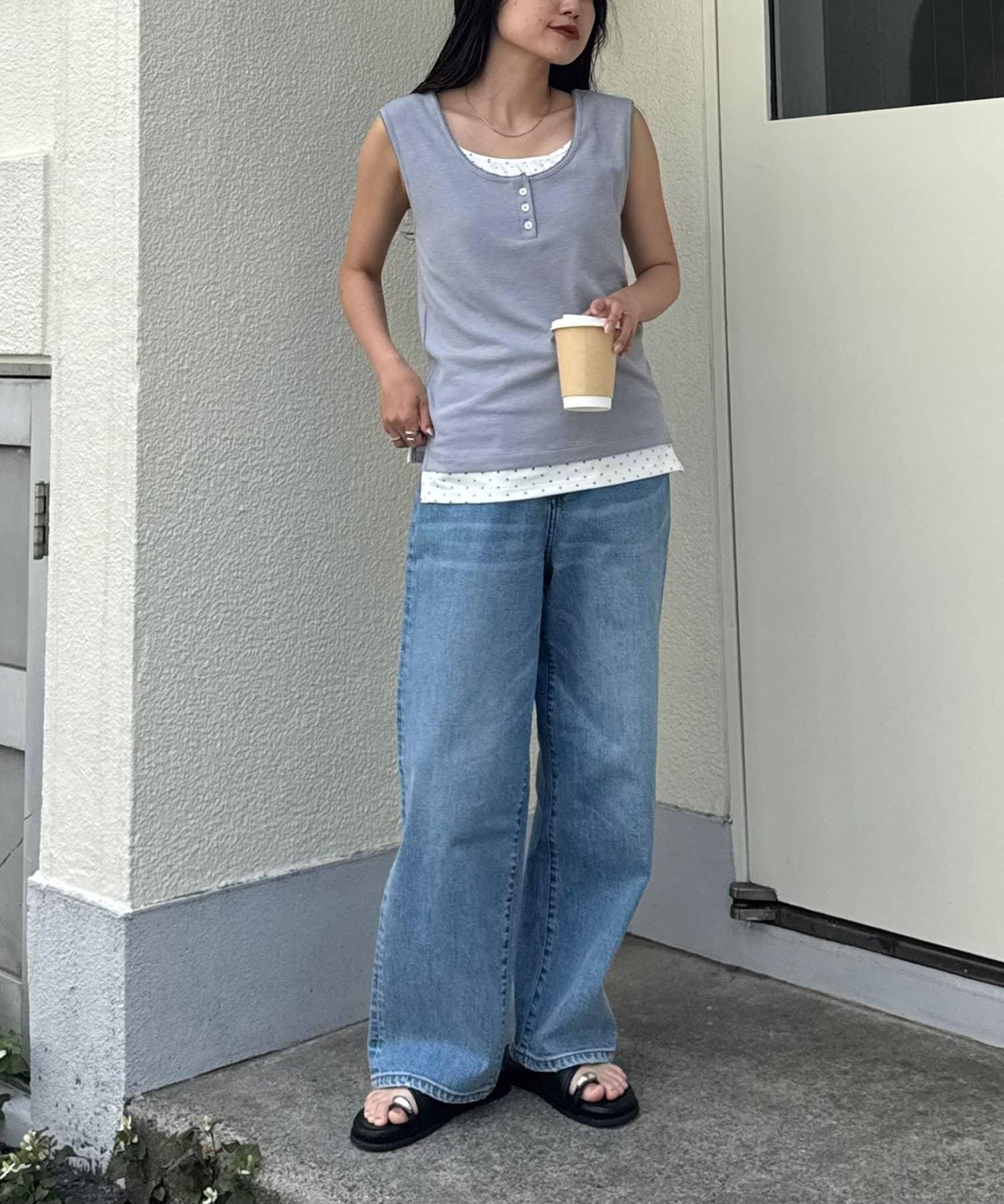 配色層次感亨利領羅紋背心