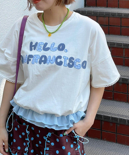 HELLO.SANFRANCISCO/ハローサンフランシスコ 下襬荷葉邊抽繩T恤