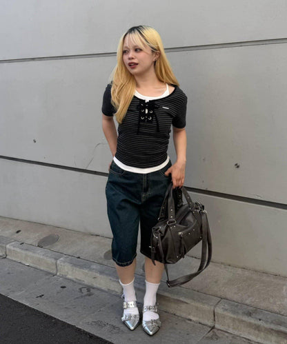 ANOTHER BRANCH 蕾絲繫帶拼接層次感設計 套頭上衣
