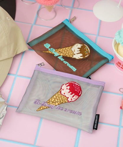 B-DAY 冰淇淋刺繡網眼收納包