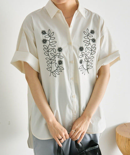 UV防護 吸水速幹 冰感 花卉刺繡 短袖襯衫 SUM1 STYLE